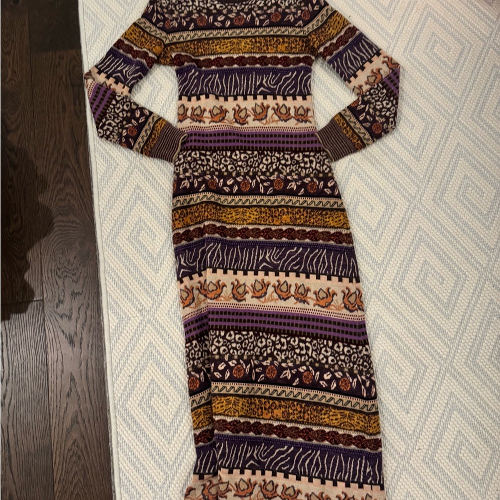 Ulla Johnson Purple and Brown Long Sleeve Dress